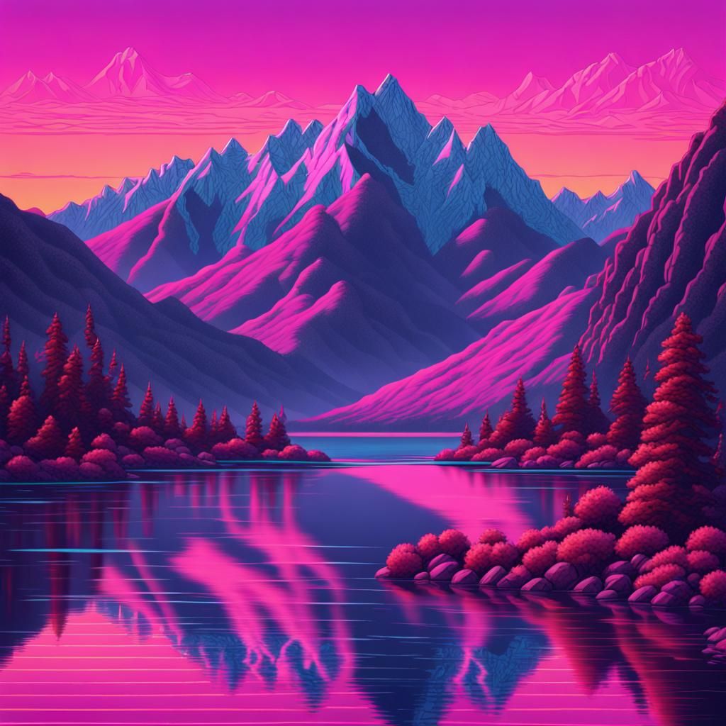 hyperreal detailed, granite mountains with snow on distant p...