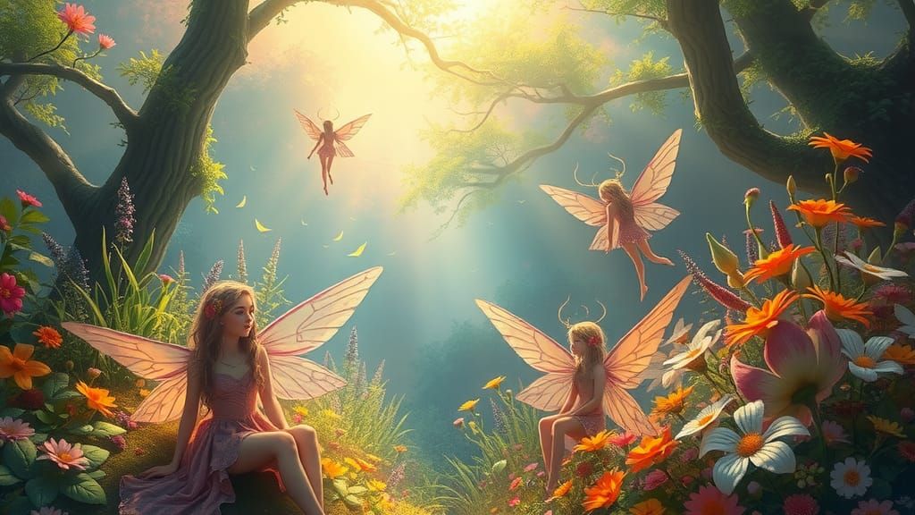 Pastel Rainbow Fairies in Mystical Realm