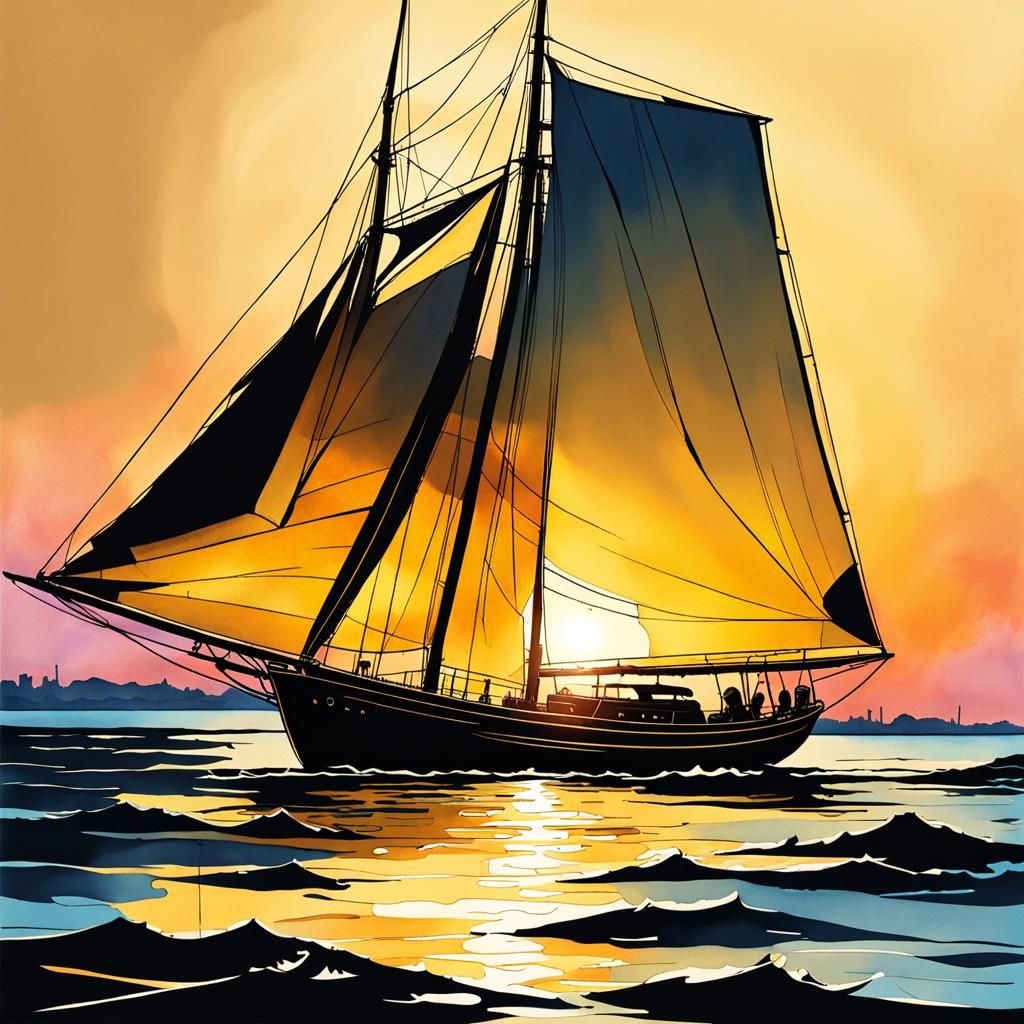 Sailing boat against the light