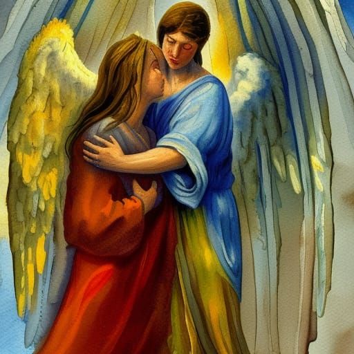 Angel comforting scared spirit - AI Generated Artwork - NightCafe Creator