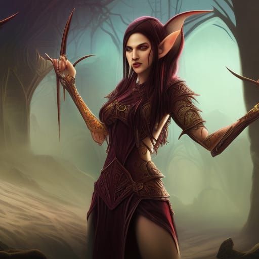 pointed ears, woman, dark hair, elf