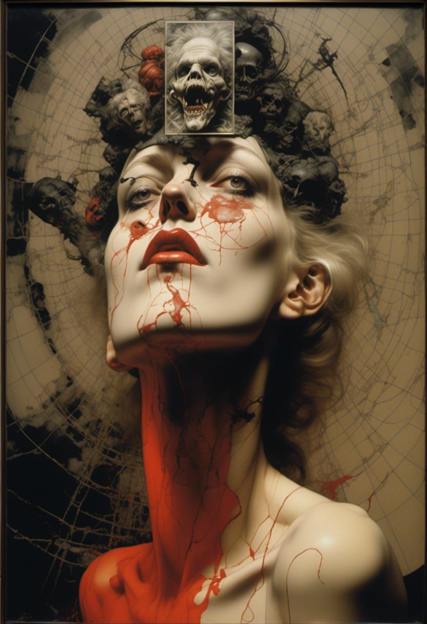 Paranoid Figure with Intricate Patterns in Watercolor and In...