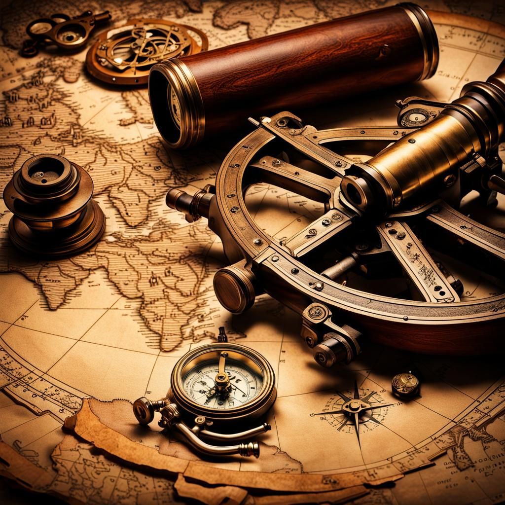 Ancient Tech: Sextant, compass and spyglass (aka telescope in modern times)  by @Bellemia