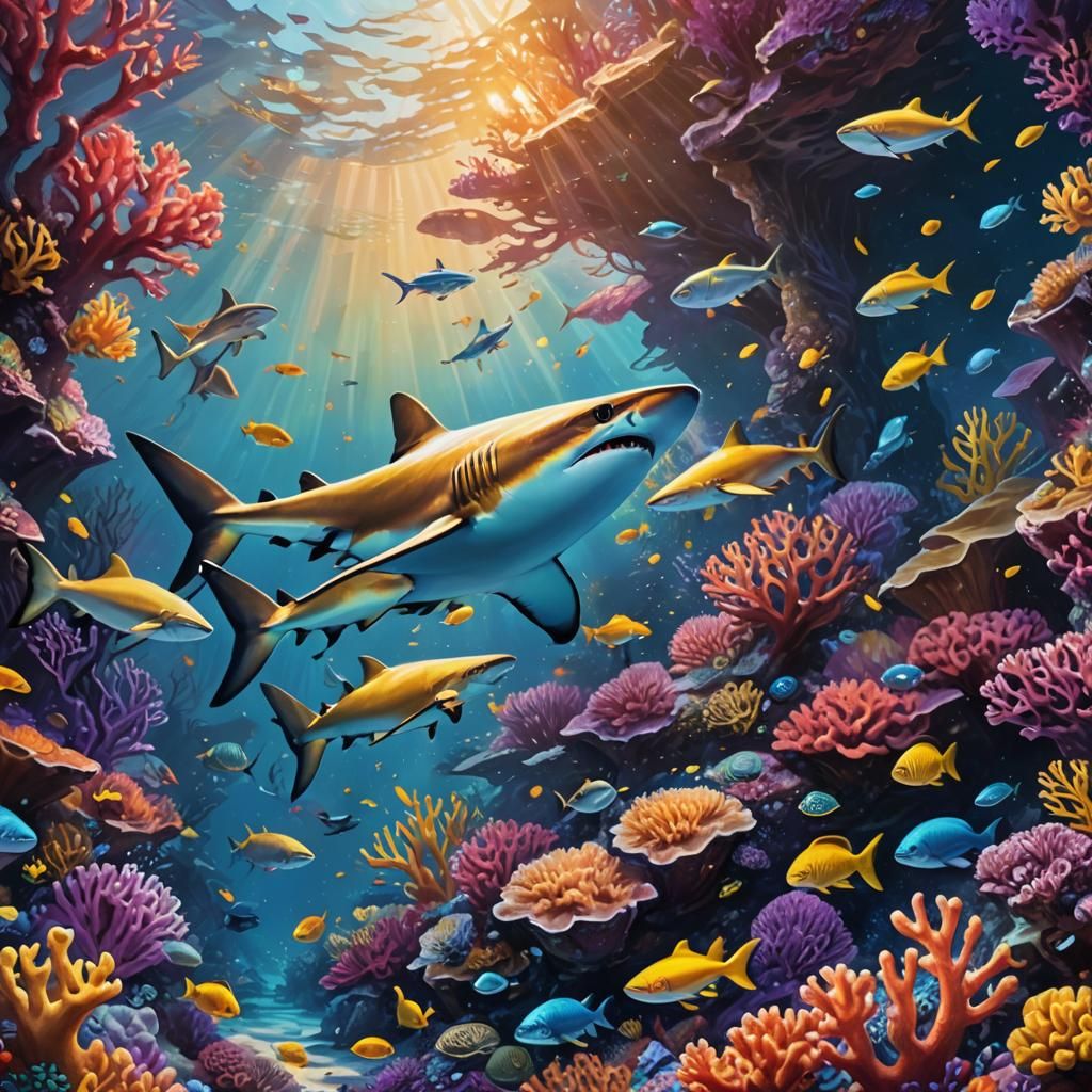 Colorful Coral Reef Shark in Fantasy Art Style