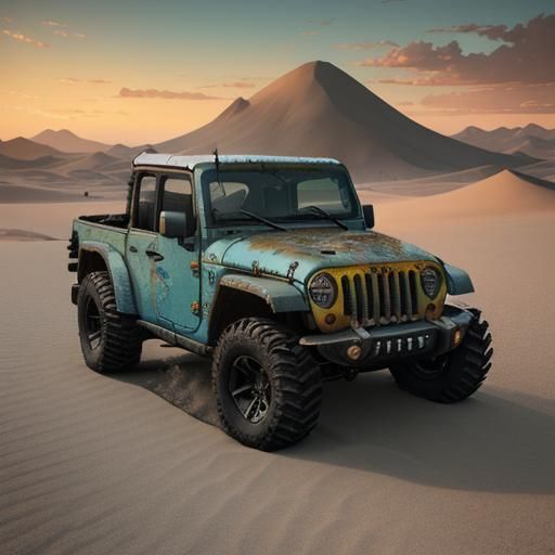 Apocalypse Willy’s Jeep pickup large tractor tires painted p...