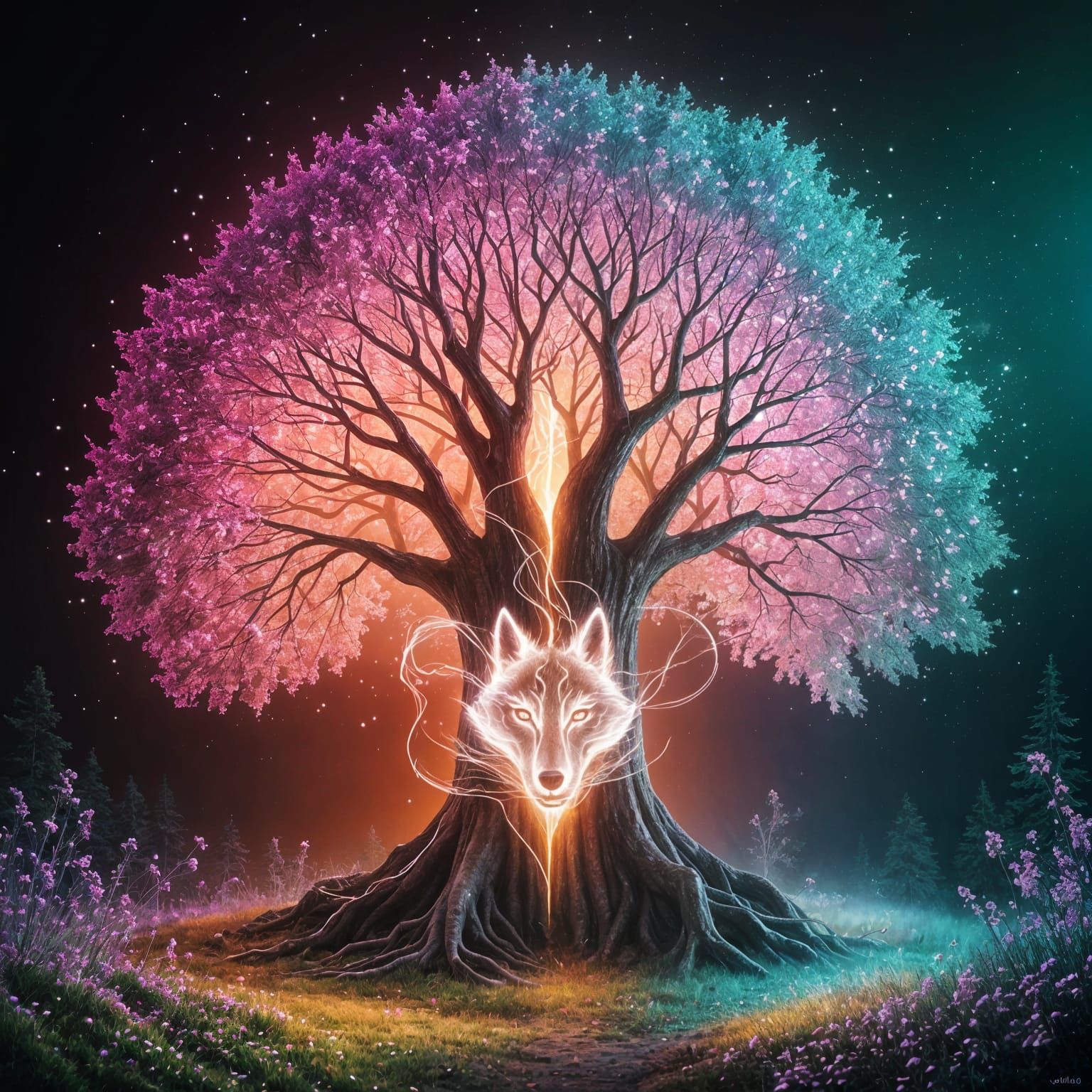 The Wolf’s Whisper in the Star-Tree  by @Yumi