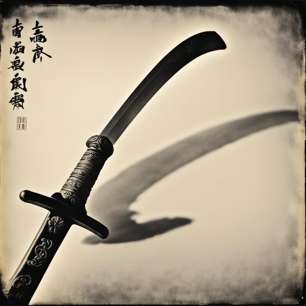 Early 80s polaroid of a very faded japanese katakana sword G...