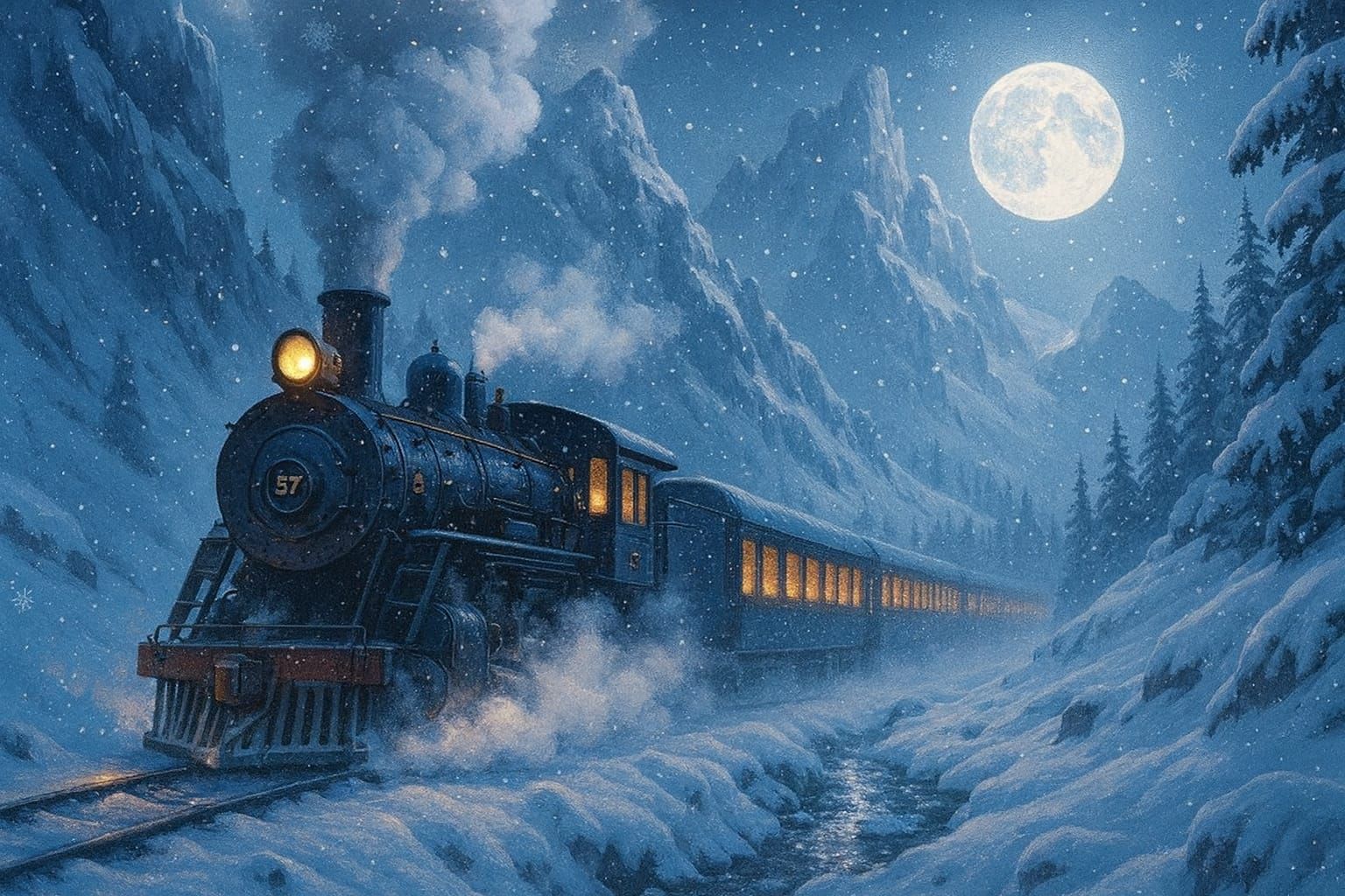Vintage Winter steam locomotive