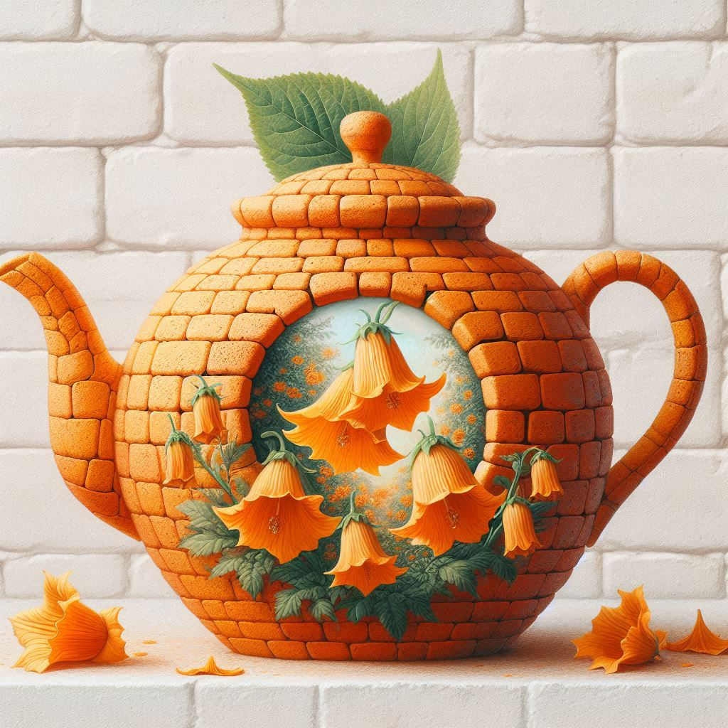Orange Brick Teapot and Flowers