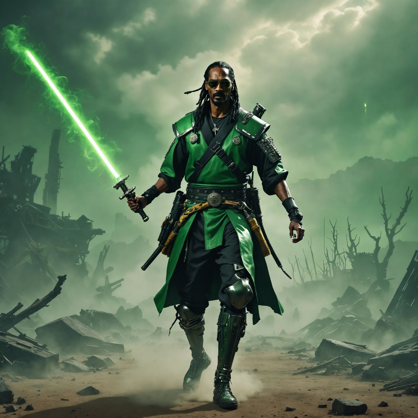 Snoop Dog is a futuristic  samurai bounty hunter
