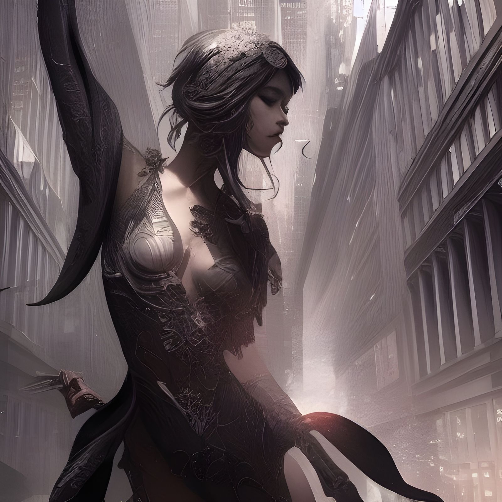 Hyper-Detailed Diagonal City Close-Up Photograph