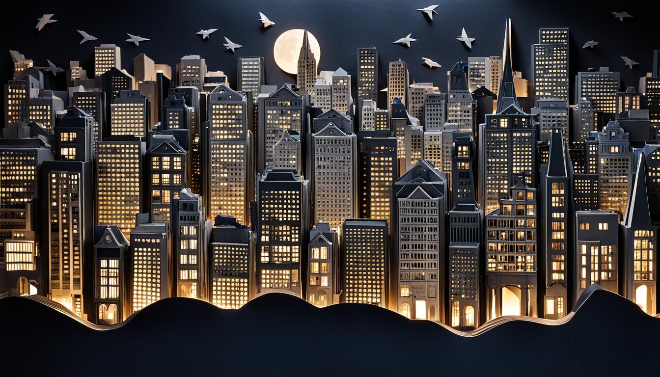 san francisco cityscape at night. made with paper oragami.