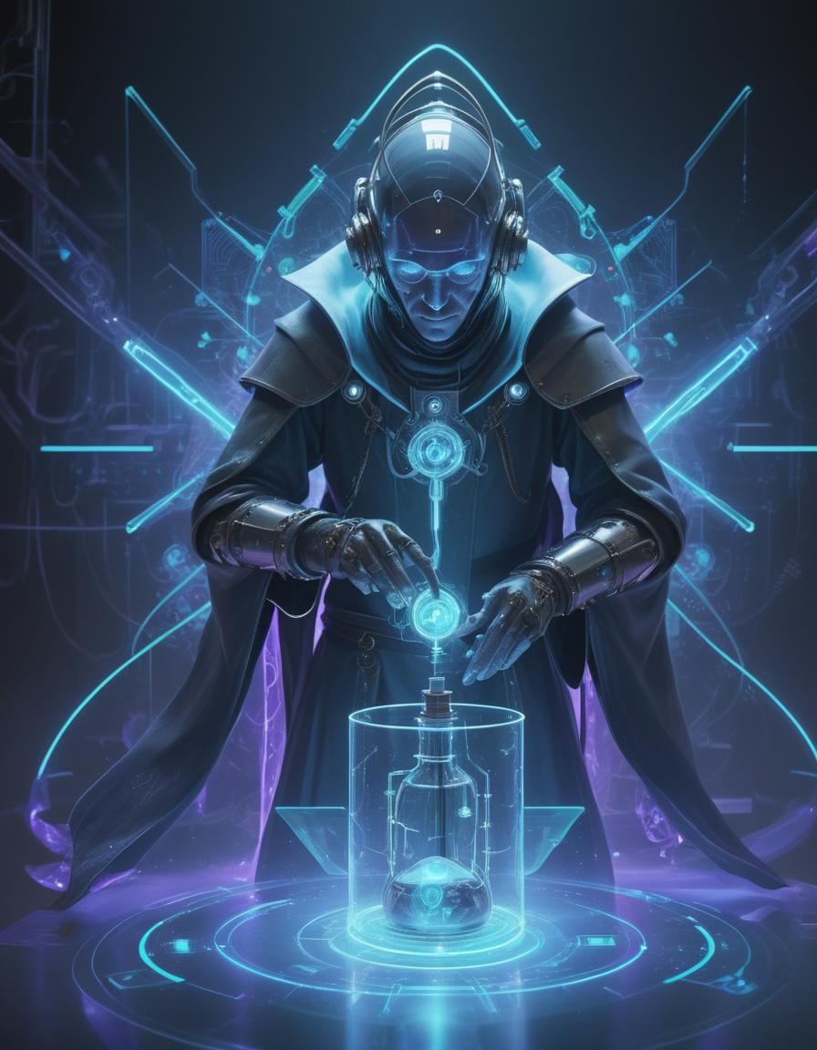 Medieval Alchemist Transformation to Cyberpunk Style