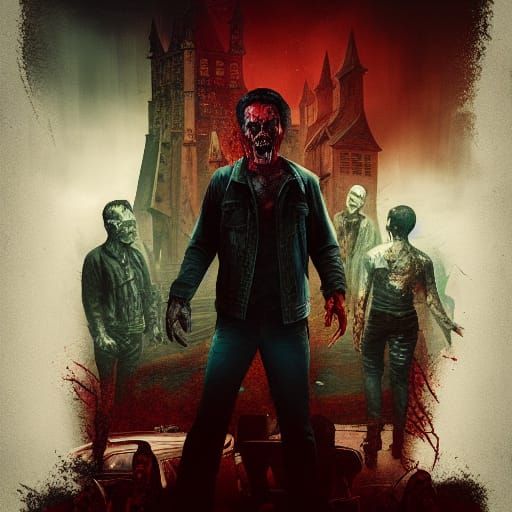 Zombie Movie Poster Fright Night detailed matte painting, de...