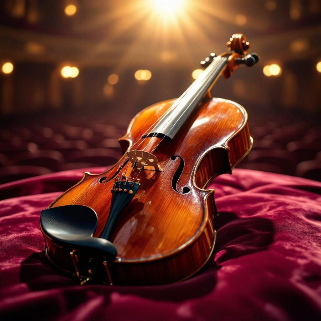 Exquisite Violin on Velvet in Golden Hour Light