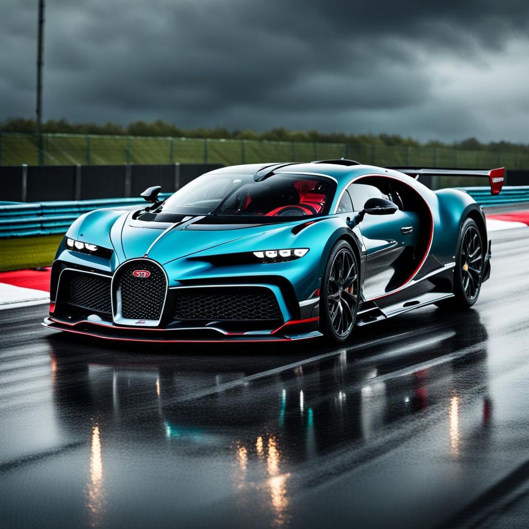 Bugatti Divo on a racetrack in the rain Epic cinematic brilliant ...