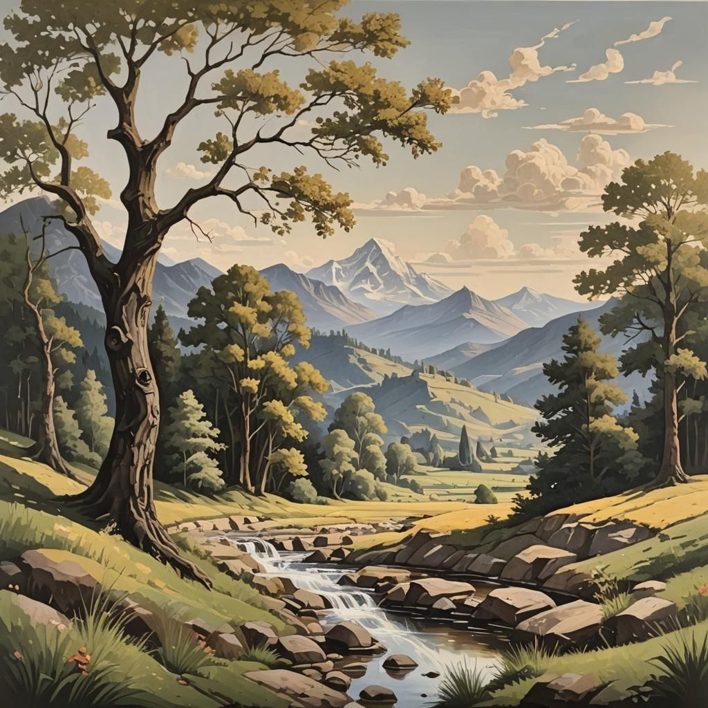 landscape  painting with relief