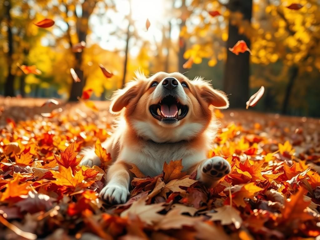 Goldie among the Autumn leaves