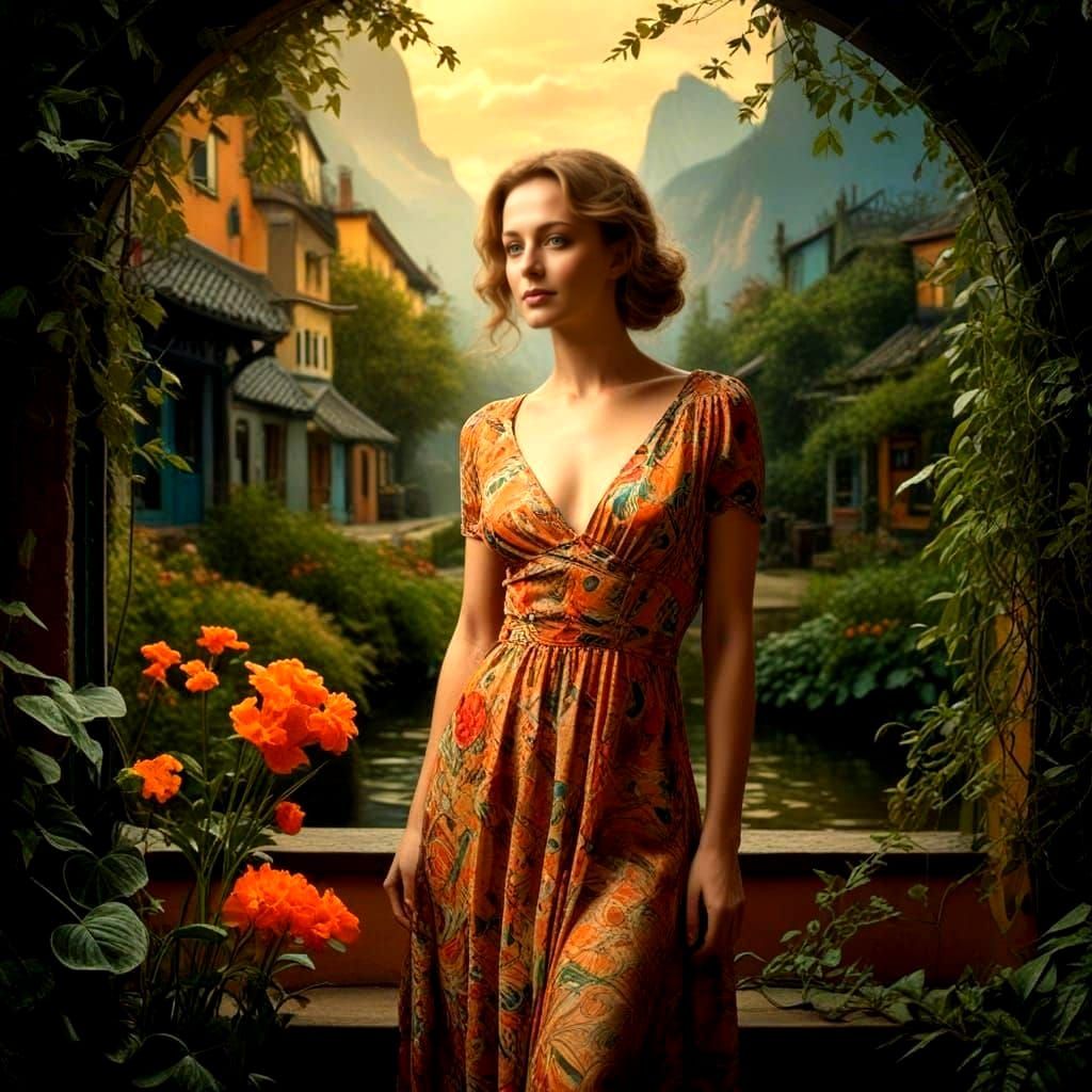 Surrealistic Portrait of a Happy Woman in a Fantastical Land...