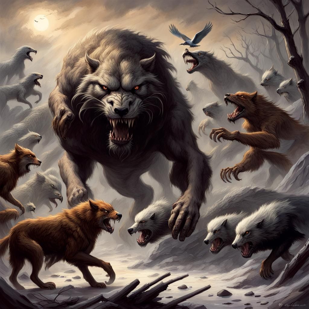 Smilodon vs Dire Wolves vs Terror Bird. - AI Generated Artwork ...