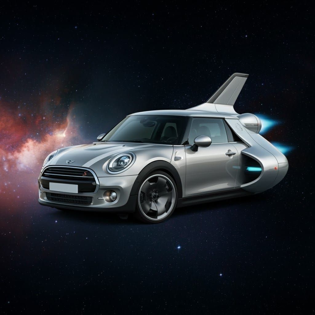 Mr. Bean's car as a warp capable shuttle pod, flying in spac...