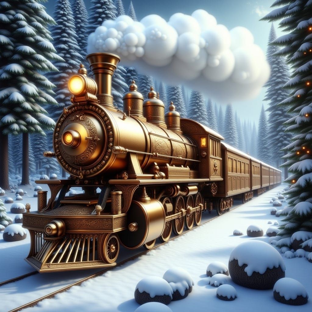 <lora:Winter Feiertage:1.0>Jingle Bells, ornate intricately detailed steampunk Polarexpress 