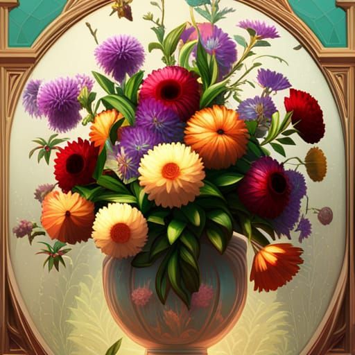 a vase of flowers 8k resolution concept art by Greg Rutkowsk...