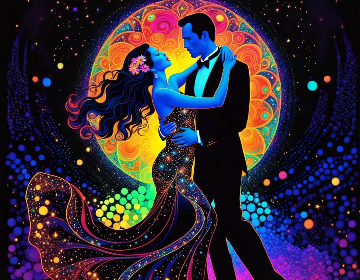 An incredibly beautiful and intricately detailed full body abstract pointillism of a beautiful couple dancing tango :: (Gustav_Klimt:1.3) ma...
