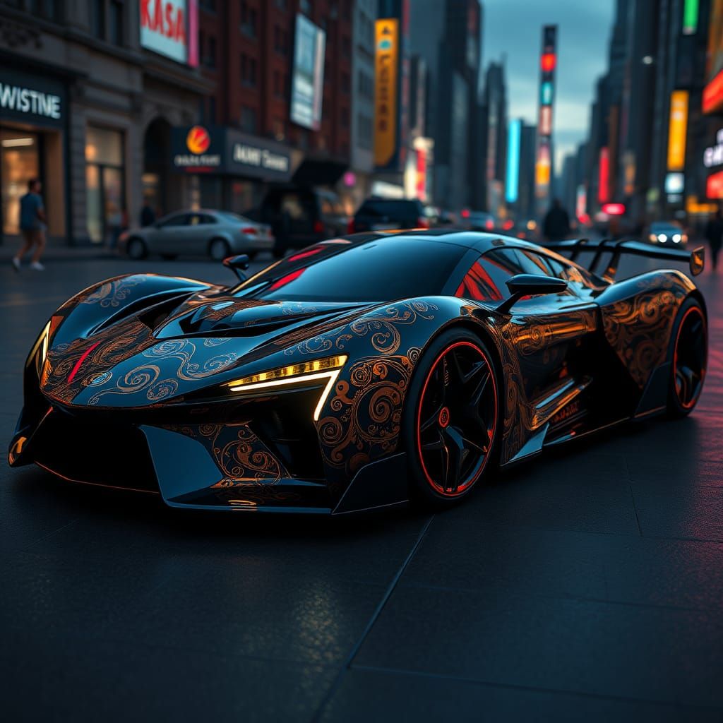 a digital rendering of a futuristic supercar that showcases sleek lines and aerodynamic features. The ...  by @undefined