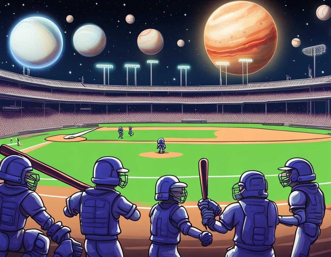 An intergalactic baseball game game between the Saturn solars
