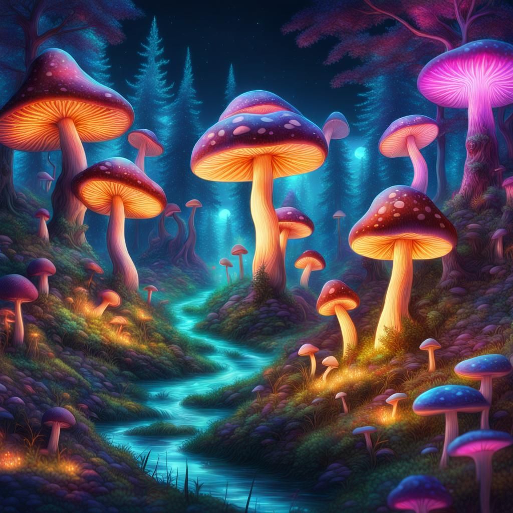 The glowing mushrooms forest ~ - AI Generated Artwork - NightCafe Creator