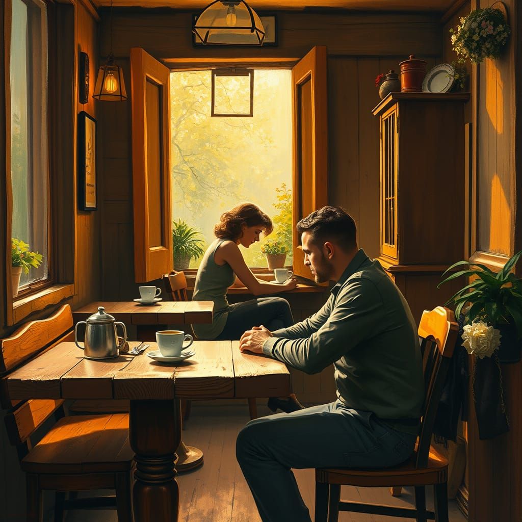 Cozy Cafe Scene with Warm Lighting