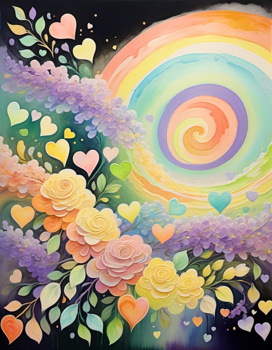 Rainbows, hearts and LILACS in extremely light faded pastel shades of