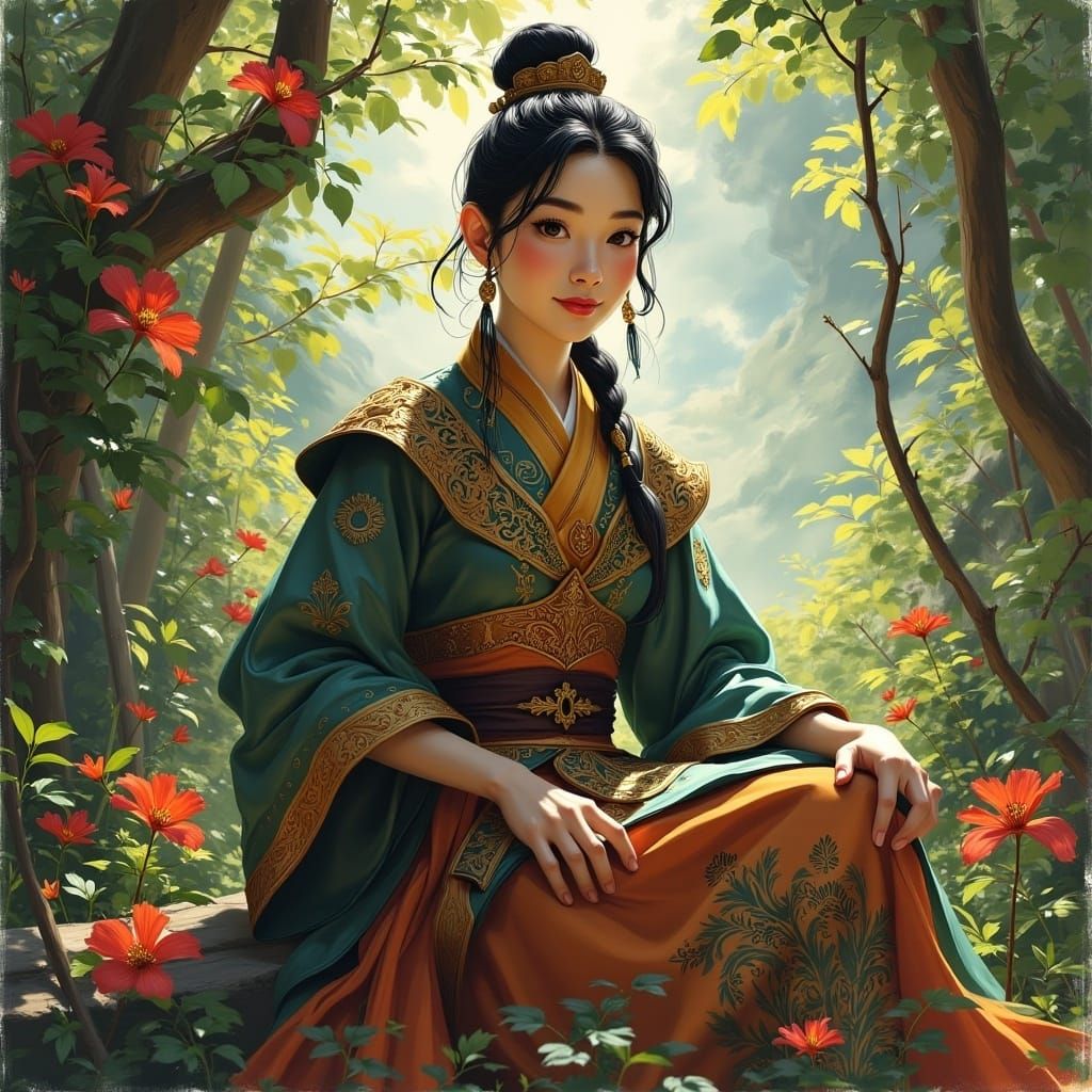 <lora:MidjourneyBeauties:1.0> Mulan resting
