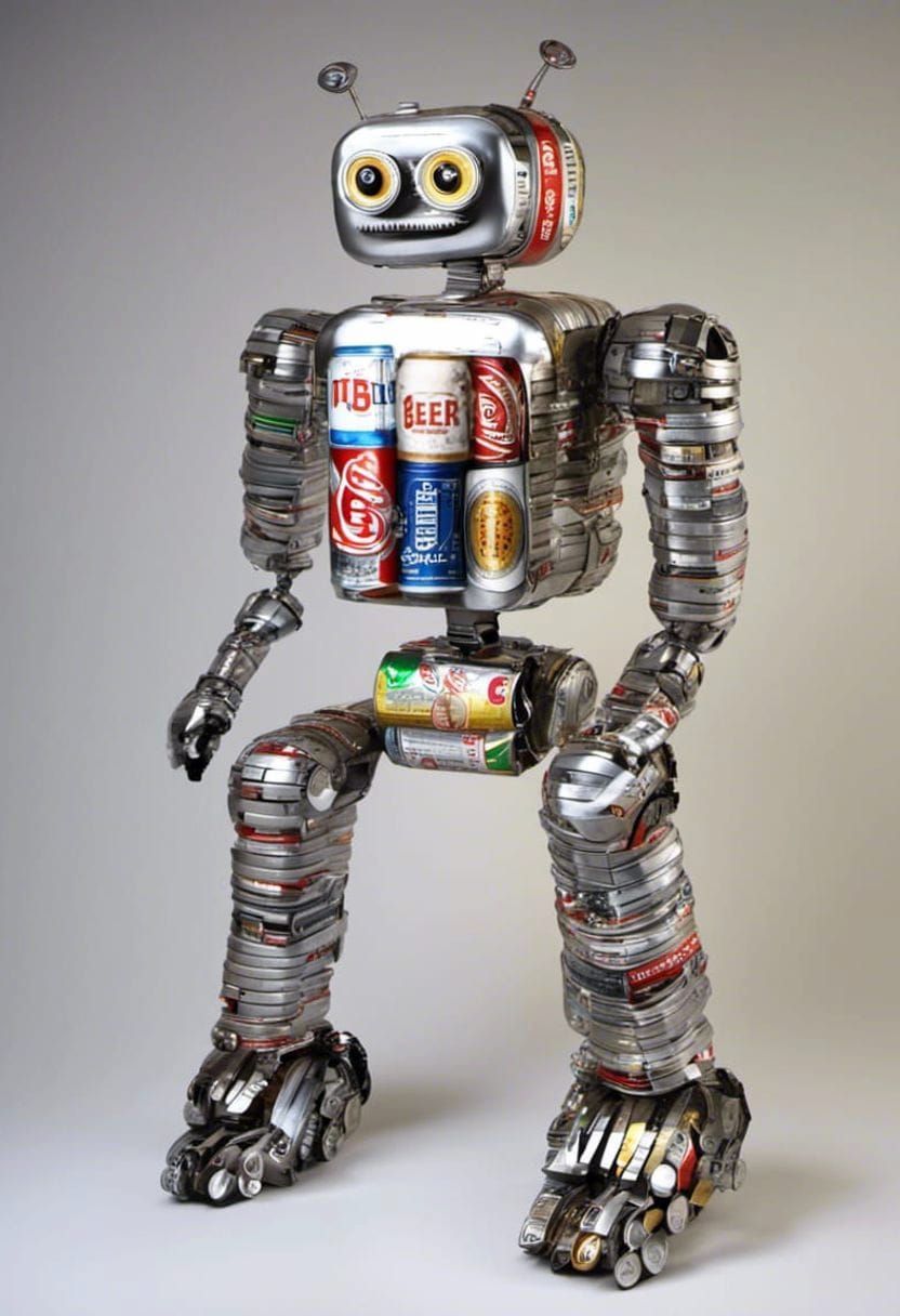 Beerbot 9000 Robot Made of Recycled Beer Cans  by @Prompt Machine