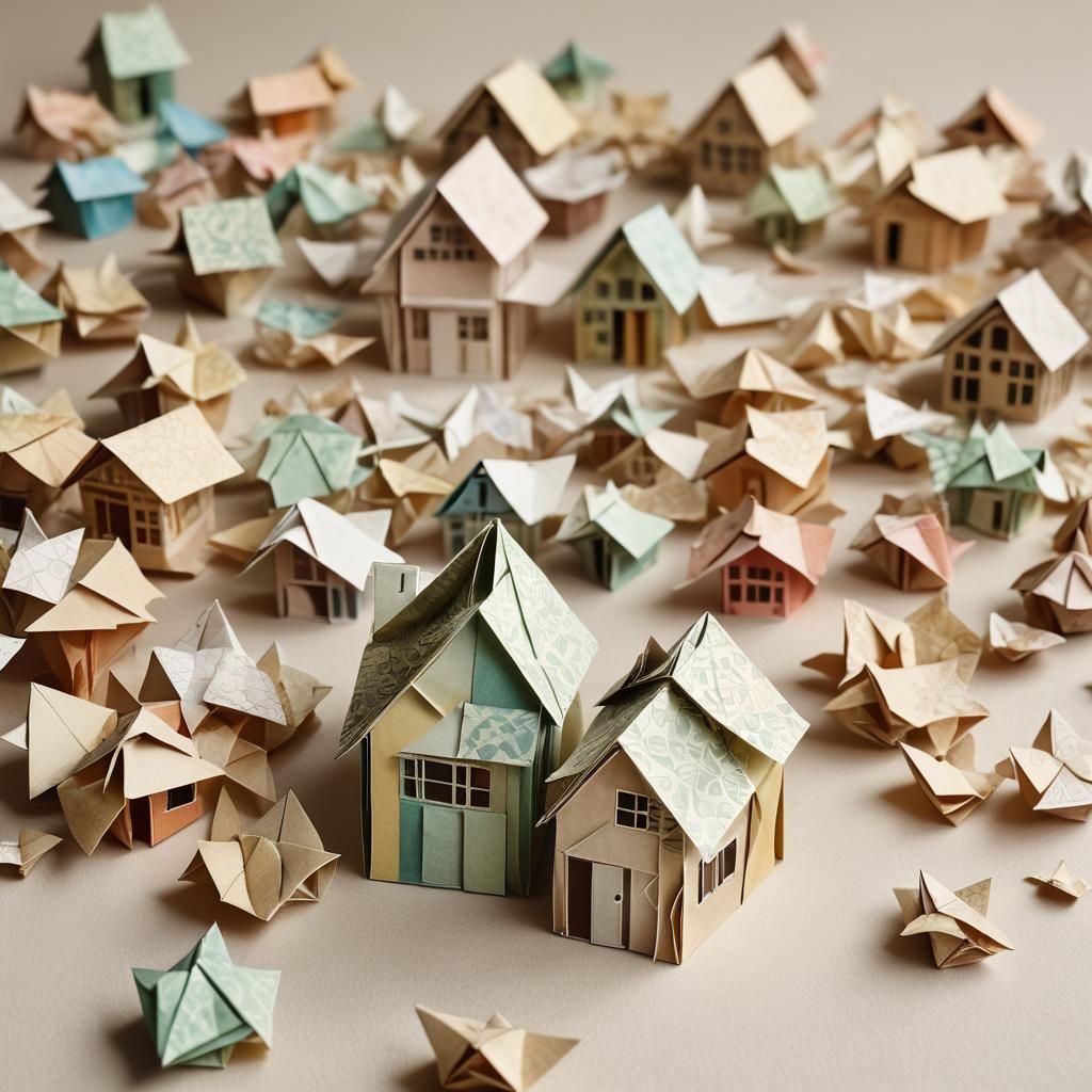 Delicate Origami House on Minimalist Stationery