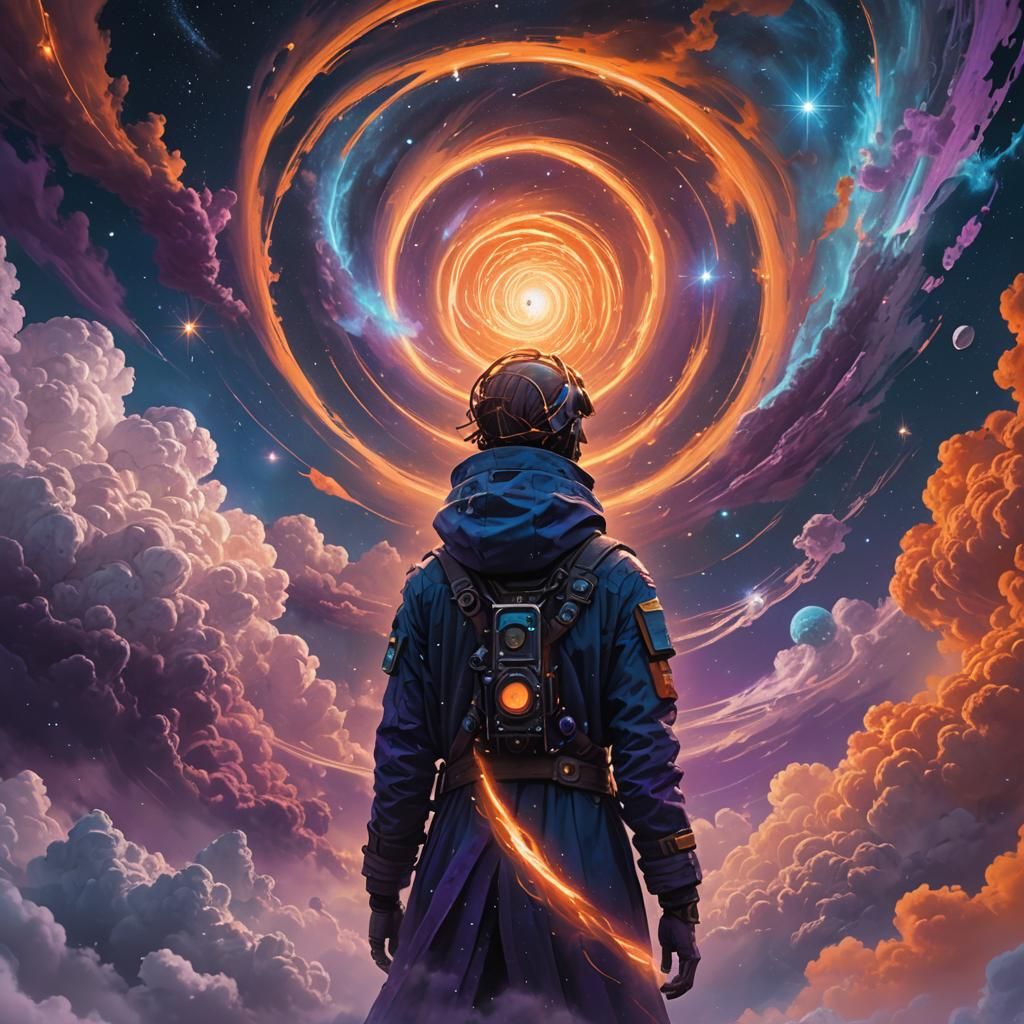 Magical Being in Cosmic Vortex: Fantasy Art