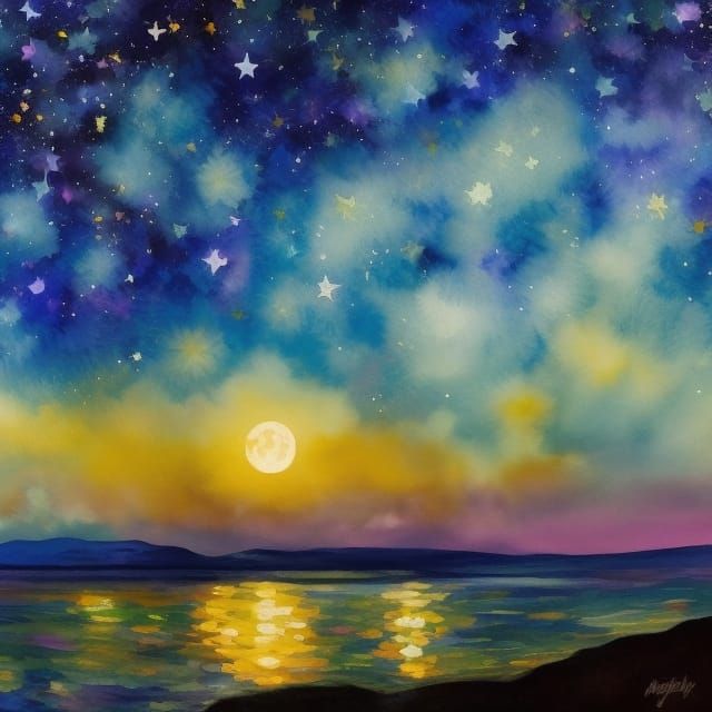 beautiful starry night sky over the beach, moonlight, moon, ...