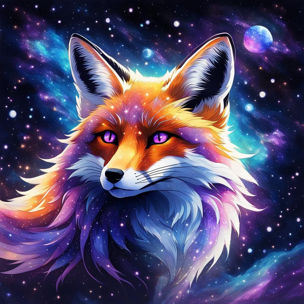 Galaxy Fox in Space: Vibrant Anime Art