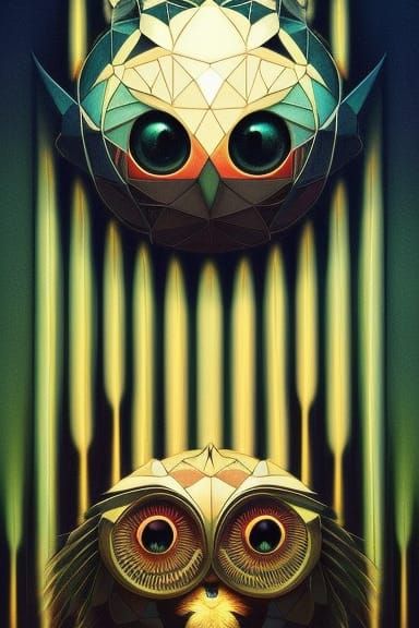 Elegant Gothic Witch Kitten in Geometric Bauhaus Style