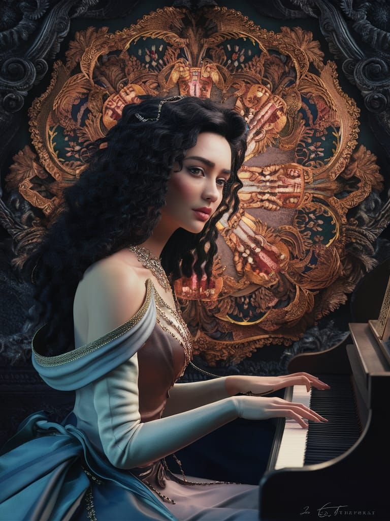 Princess, Arabic appearance, plays the piano, cinematic boos...