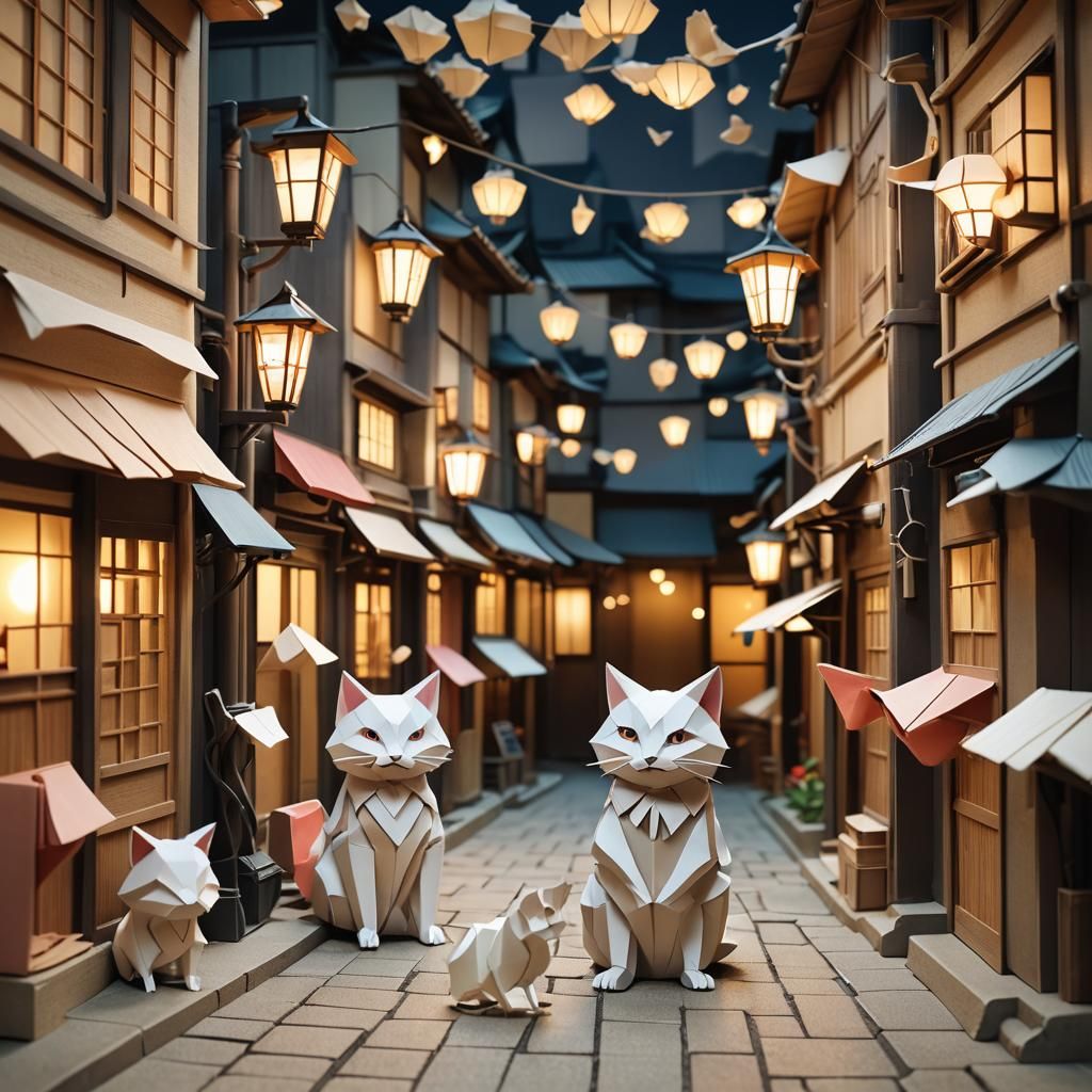 Origami Bakeneko Master in Papercraft Alleyway