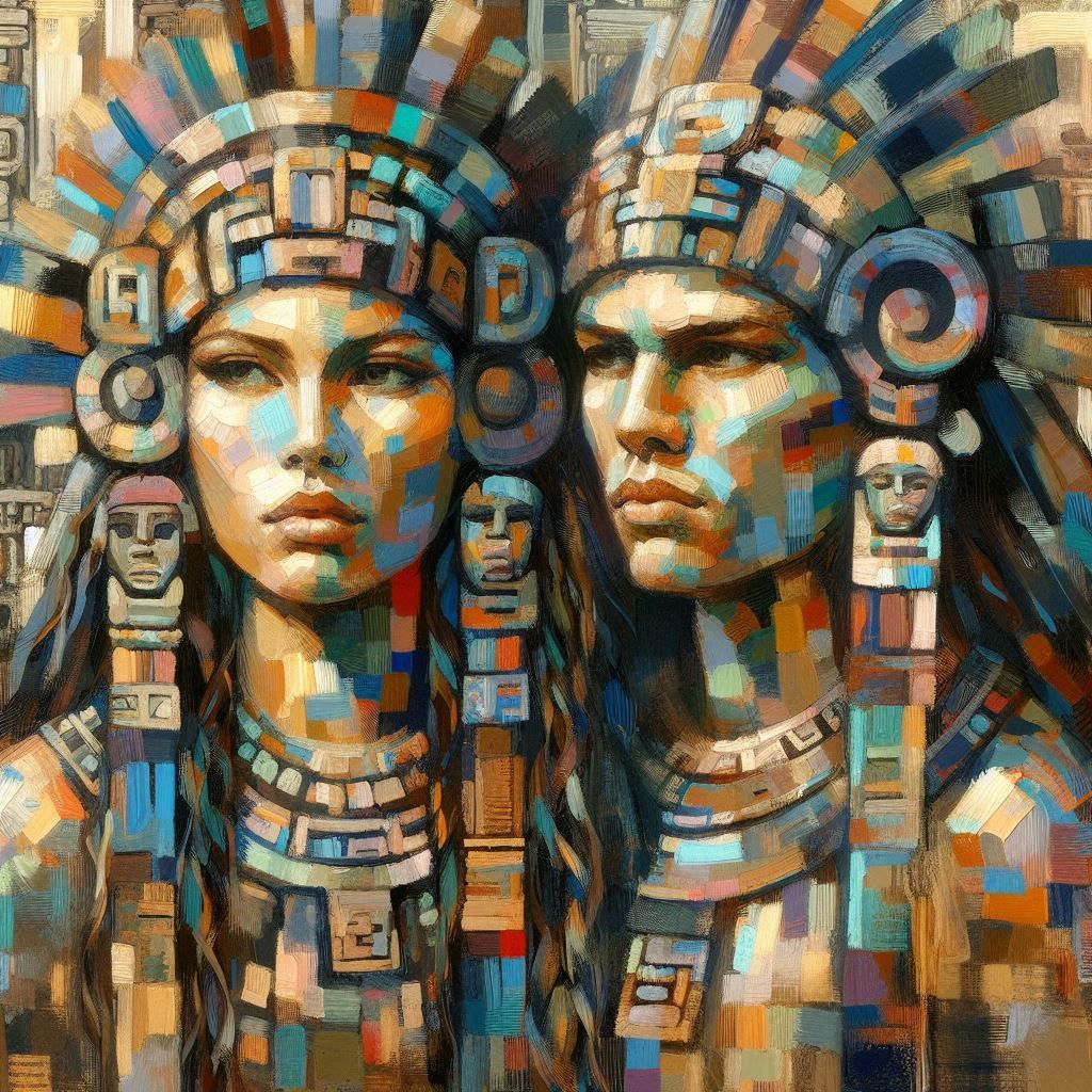 Pastose Acrylmalerei mit einem Maya-Paar #4