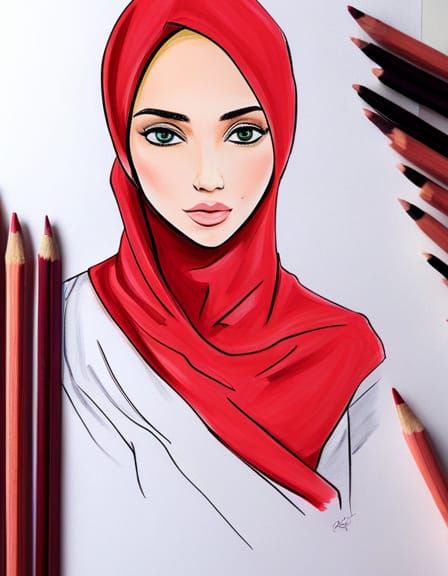 hijabi girl drawing - AI Generated Artwork - NightCafe Creator