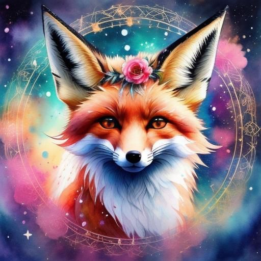 Cute chibi fox, beautiful flower crown, watercolour, circle, sharp focus, 64 megapixels, perfect composition, crisp resolution <lora:Halo:0....