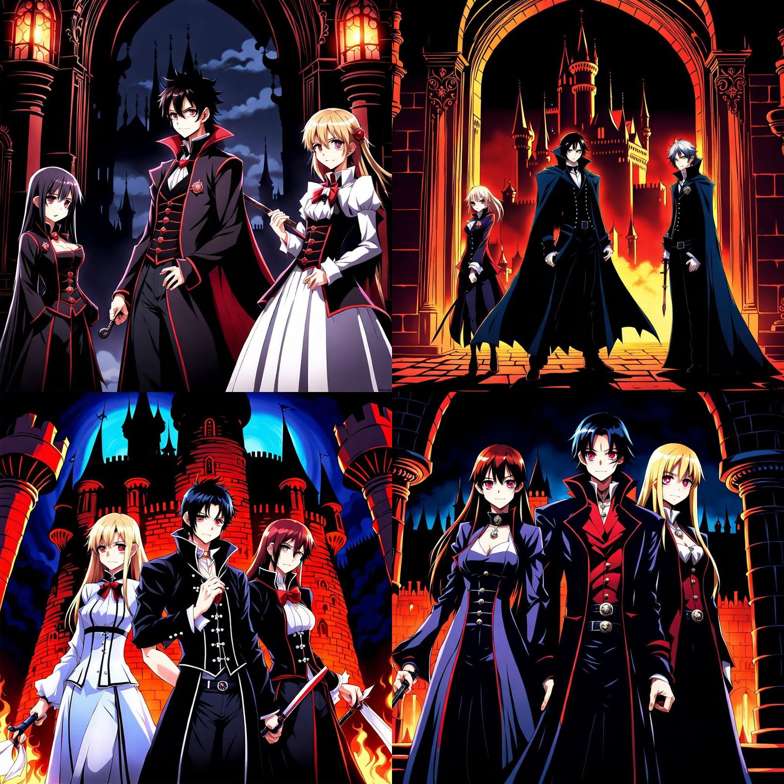 Three Vampires in rage feasting on the innocent in a spooky ...