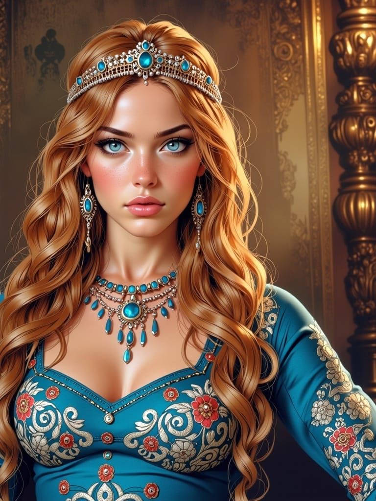 Regal Hurrem Sultan: Cinematic Watercolor Portrait