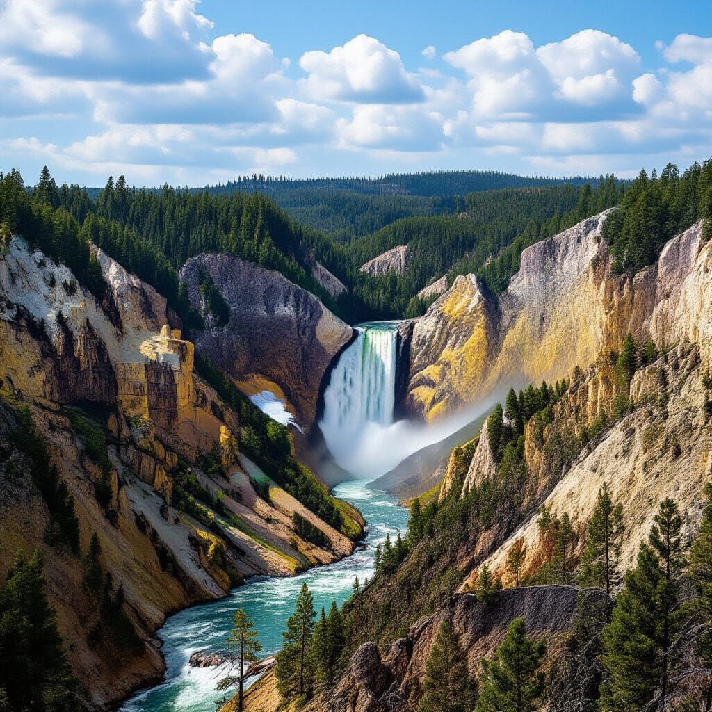 vibrant, alive, colorful image of Yellowstone's Lower Falls