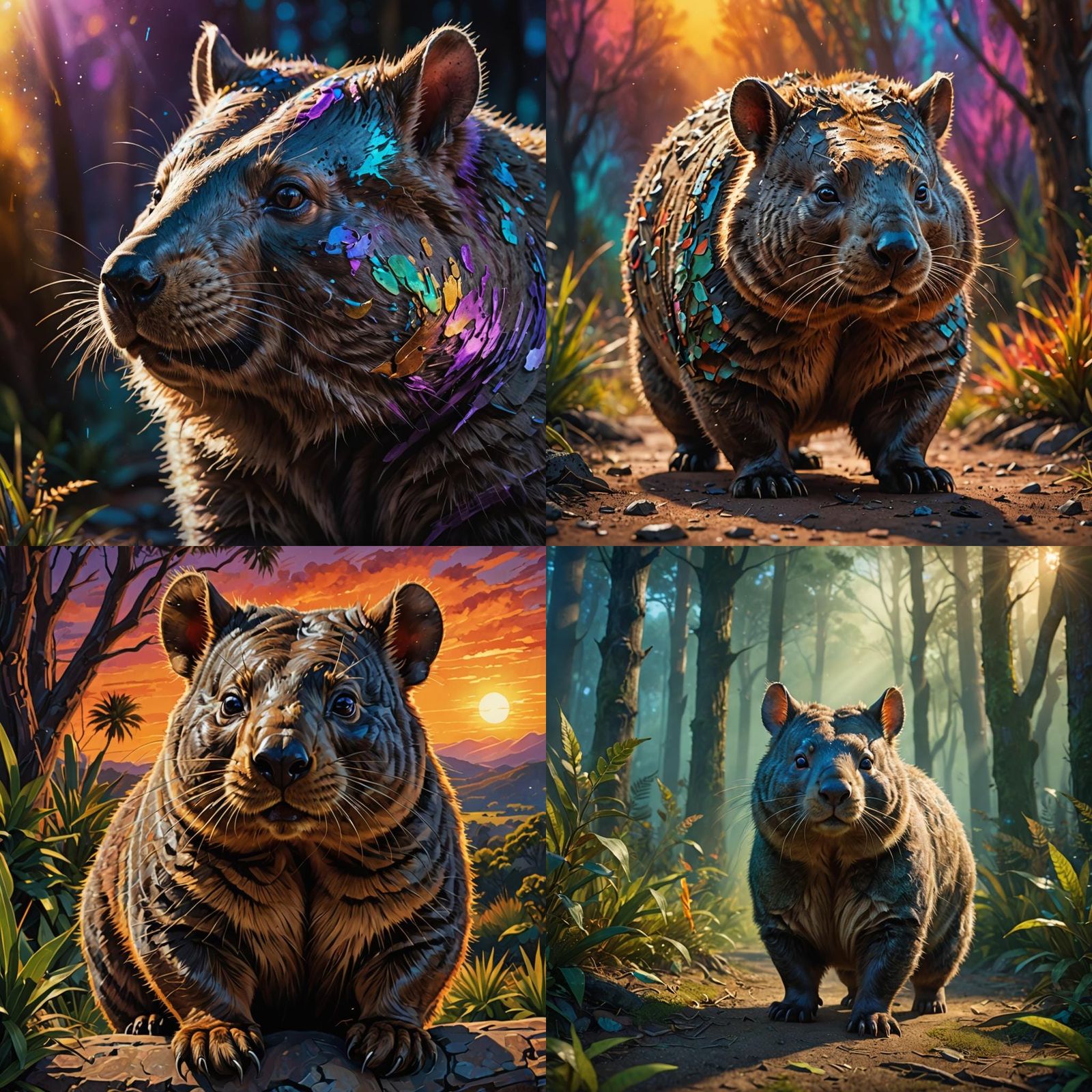 A wombat in a rainbow of colours
