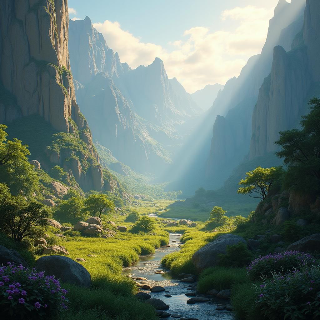 Lush Valley Landscape in Golden Light